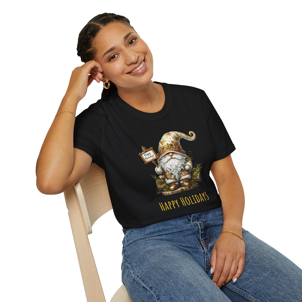 Happy Holidays (gnome) - Christmas- Unisex Softstyle T-Shirt