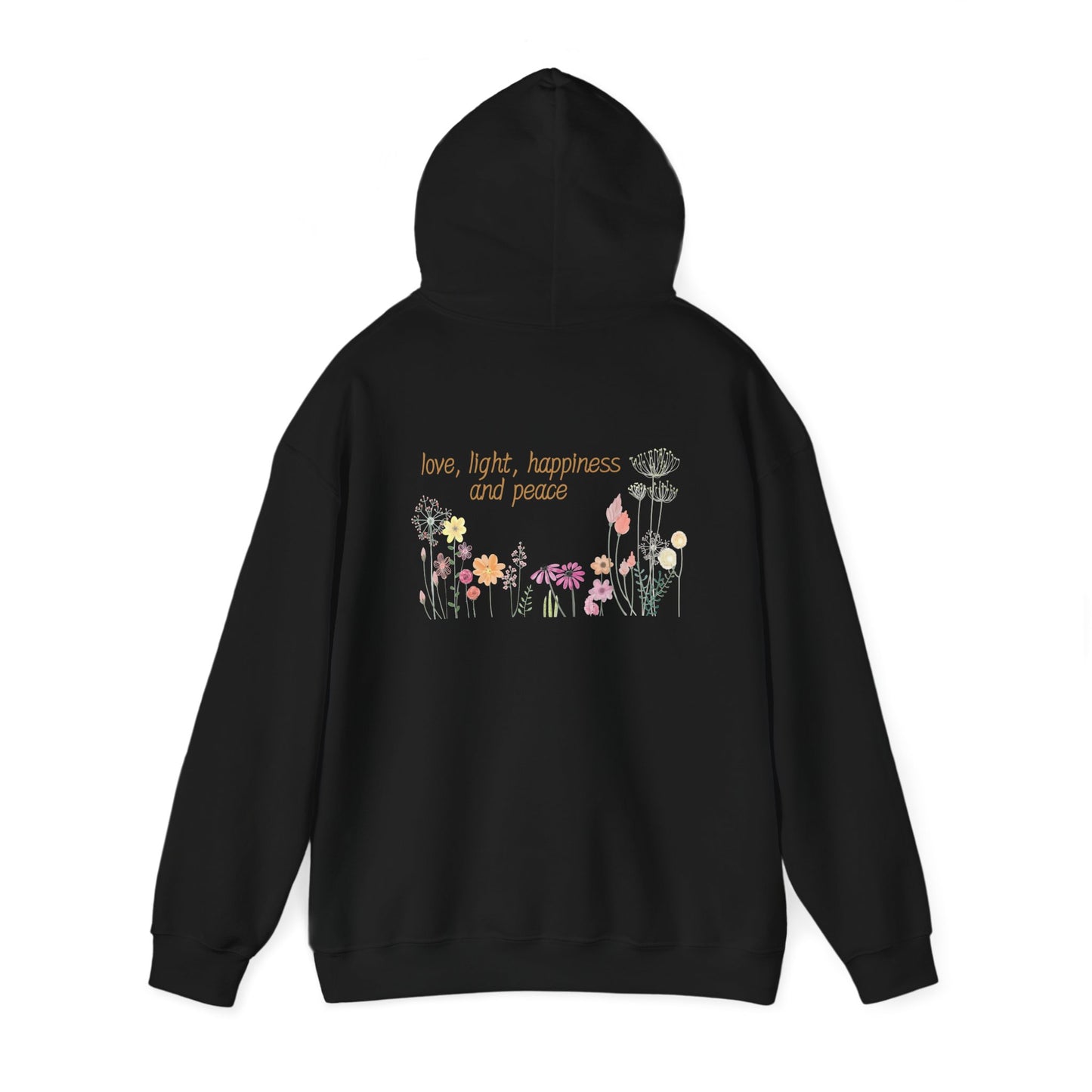 Love, Light, Happiness, Peace (printed on back) - Unisex Heavy Blend™ Hooded Sweatshirt