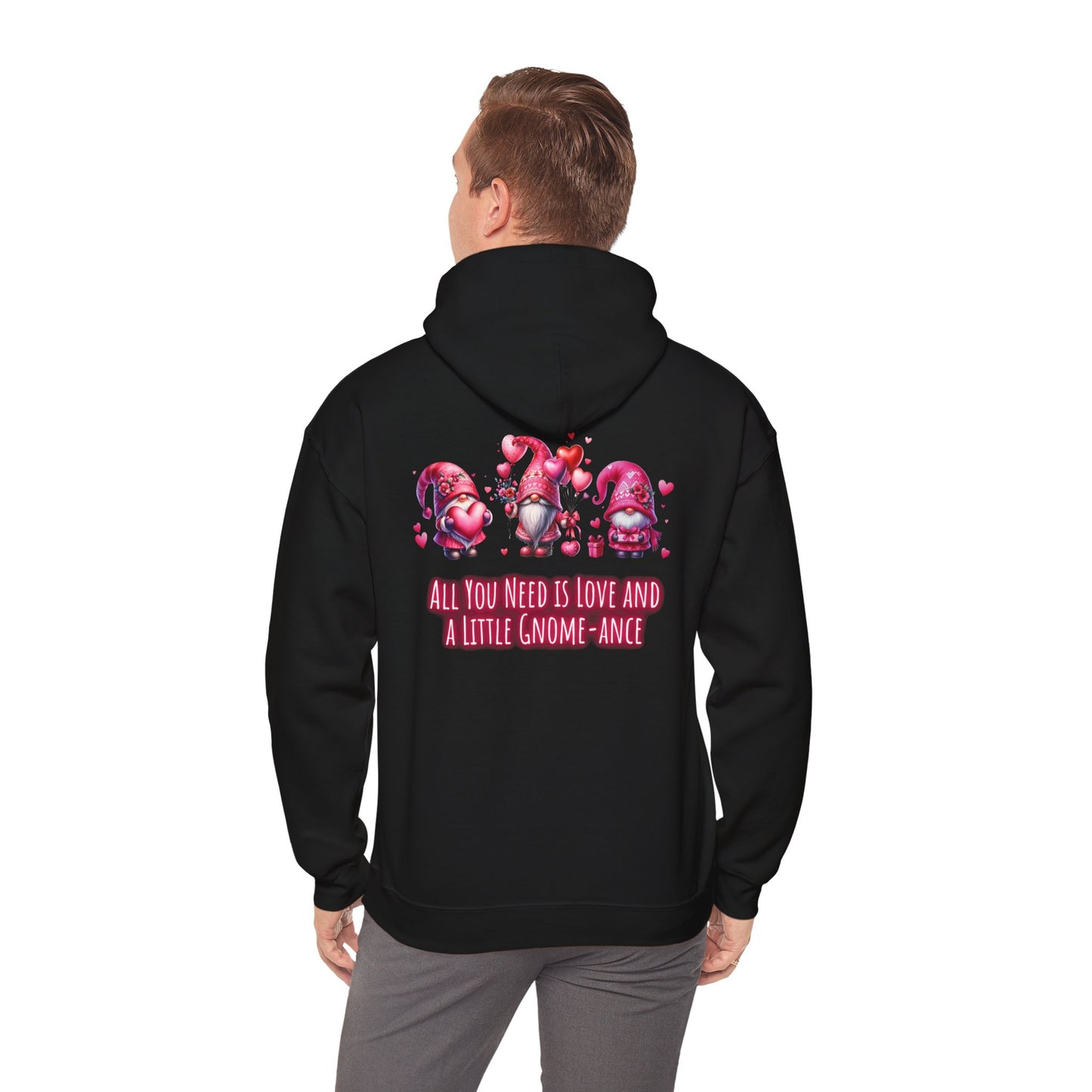All you need is a little gnome-ance (printed on back) - Gnomes - Unisex Heavy Blend™ Hooded Sweatshirt