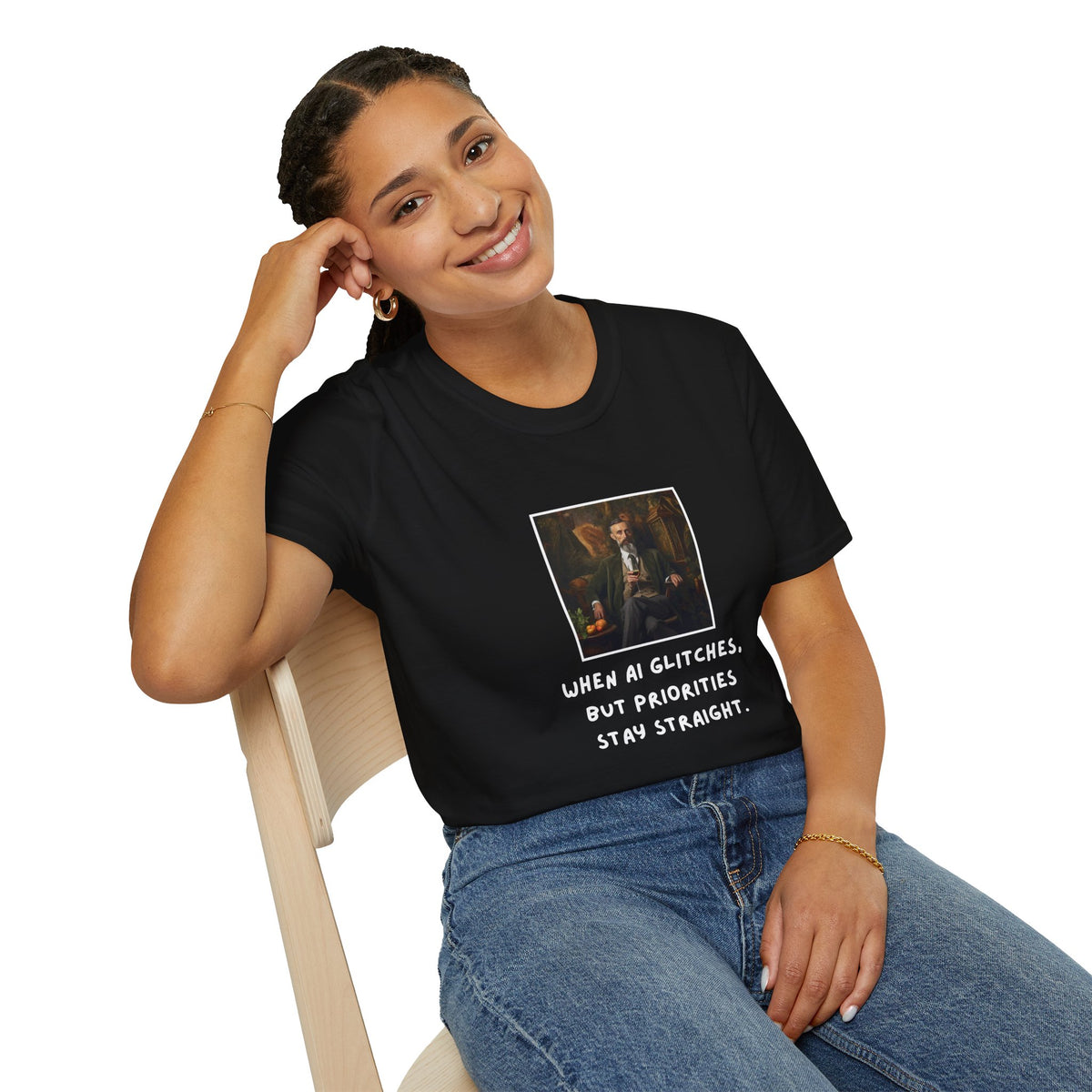 GenAI - Wine Priorities remain straight - Tech - Unisex Softstyle T-Shirt