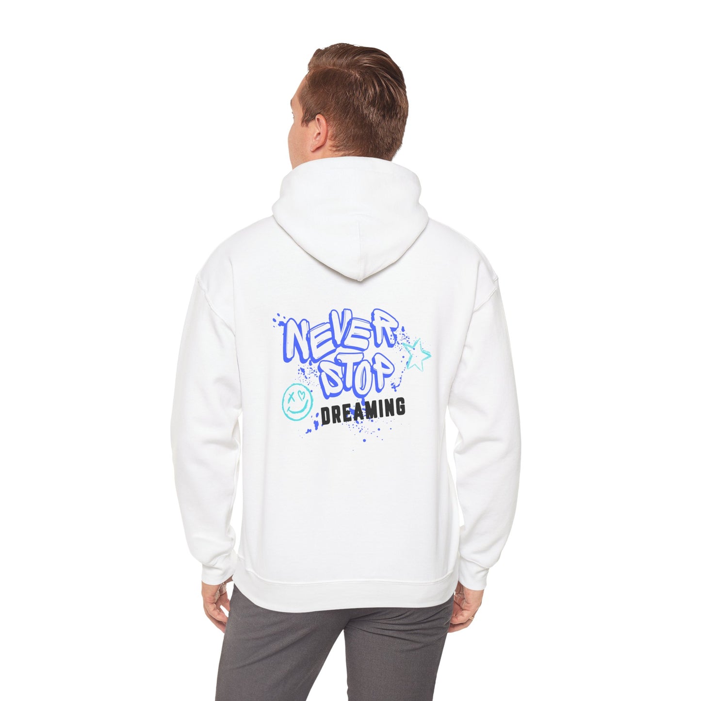 Never Stop Dreaming (printed on back) - Modern vibes - Unisex Heavy Blend™ Hooded Sweatshirt