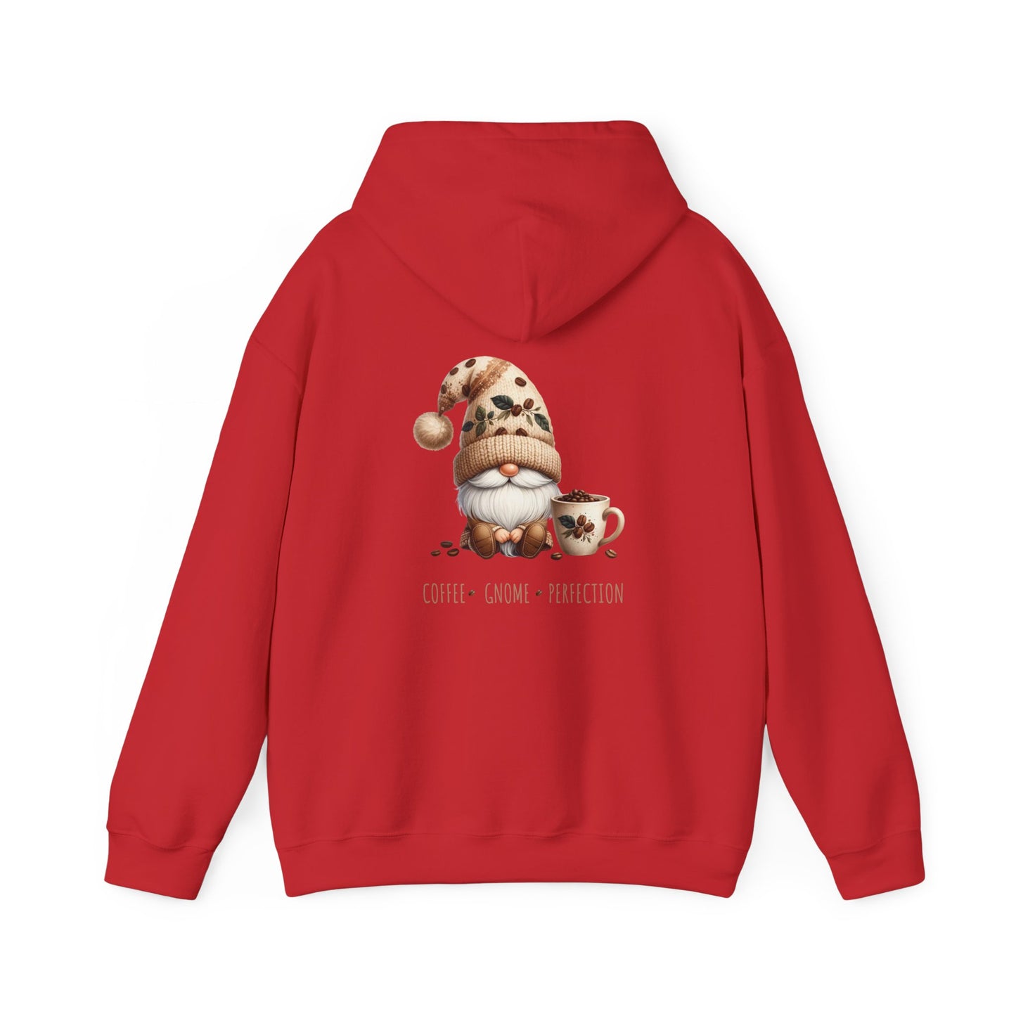Coffee. Gnome. Perfection (printed on back) - Gnomes - Unisex Heavy Blend™ Hooded Sweatshirt