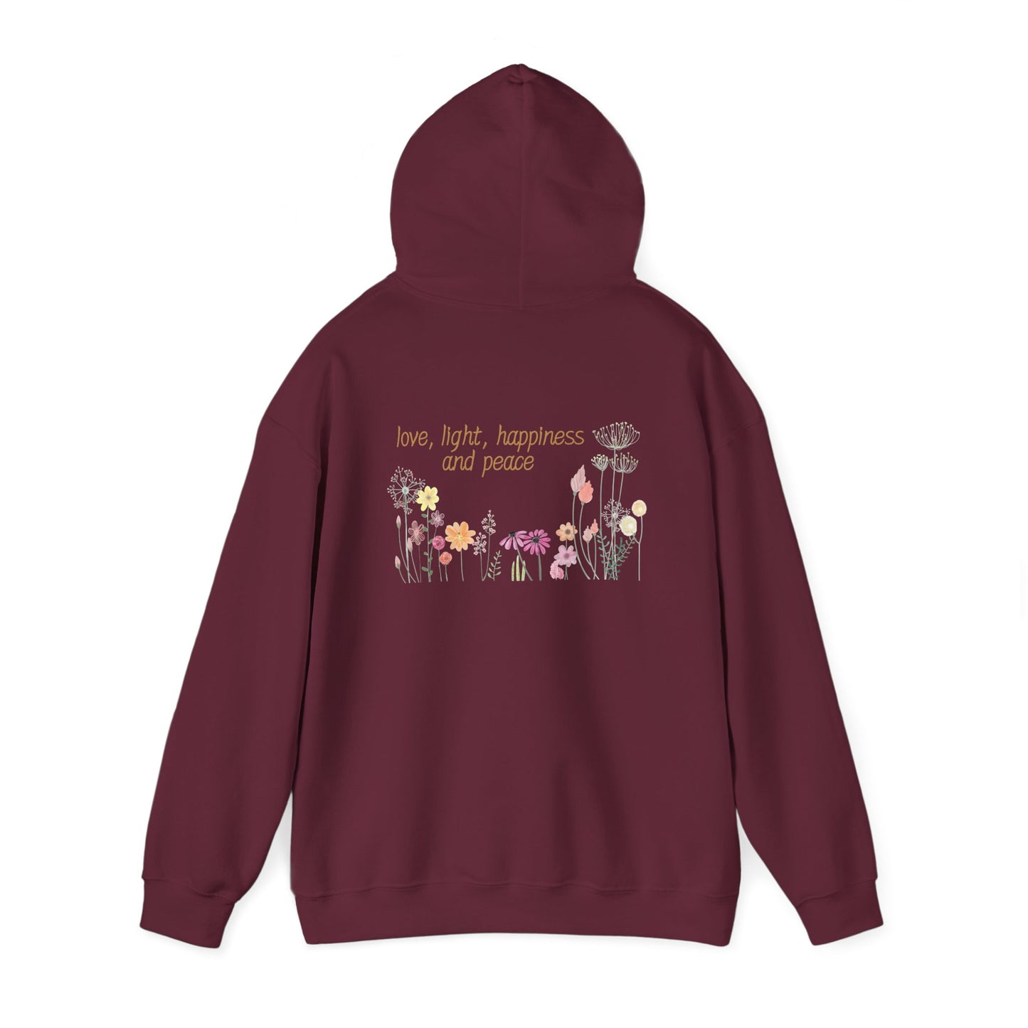 Love, Light, Happiness, Peace (printed on back) - Unisex Heavy Blend™ Hooded Sweatshirt