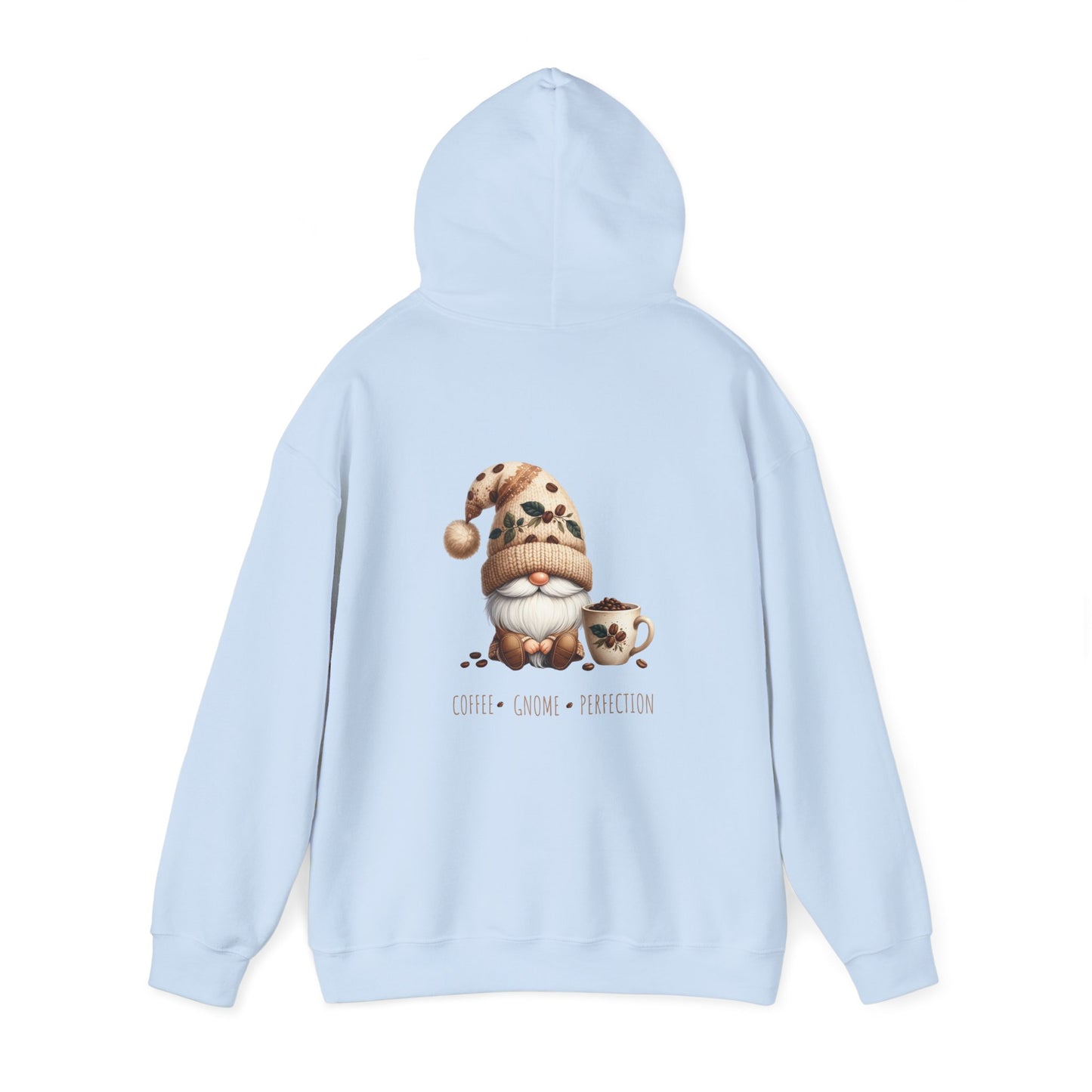 Coffee. Gnome. Perfection (printed on back) - Gnomes - Unisex Heavy Blend™ Hooded Sweatshirt