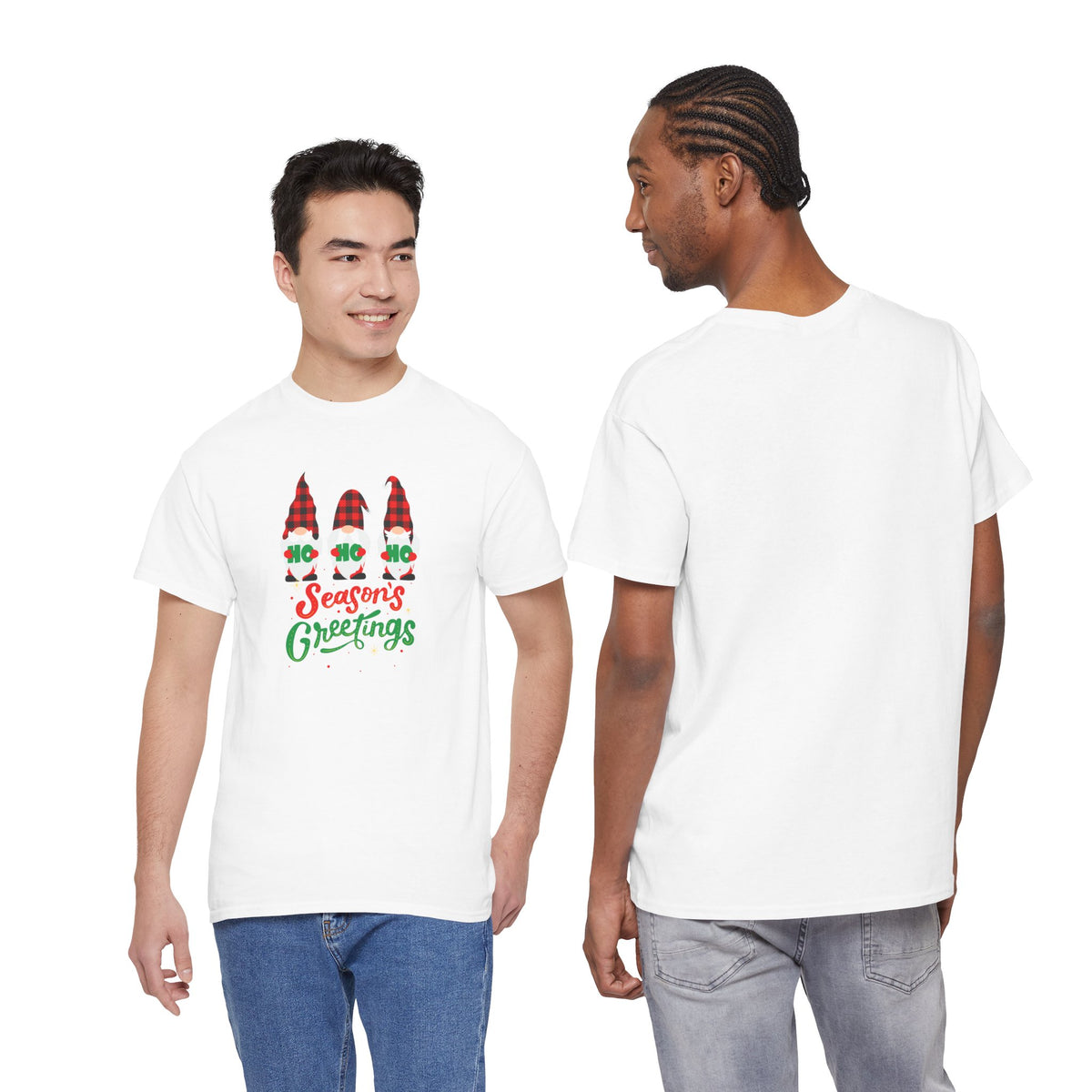 3 Gnomes Seasons Greetings Christmas - Unisex Heavy Cotton Tee