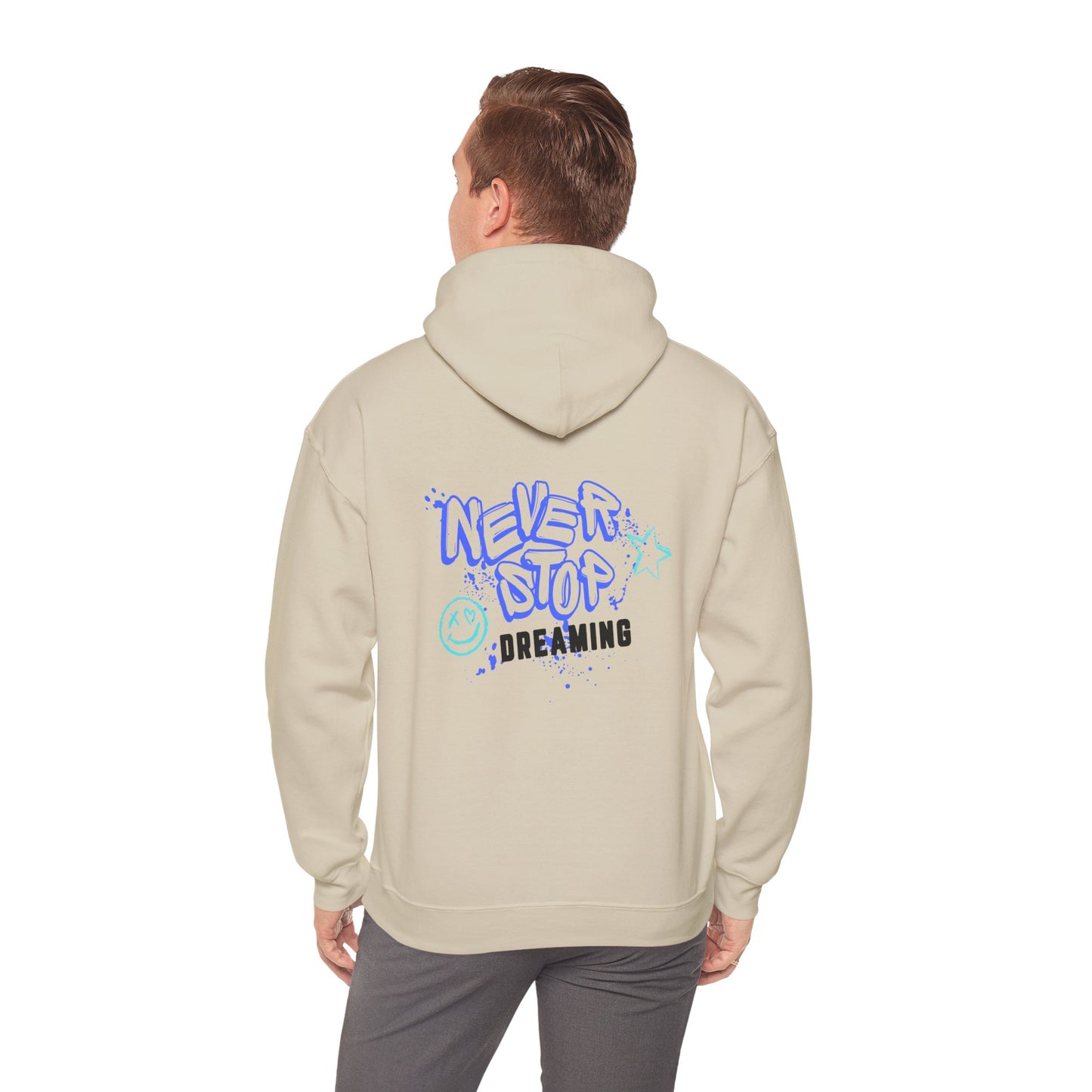 Never Stop Dreaming (printed on back) - Modern vibes - Unisex Heavy Blend™ Hooded Sweatshirt