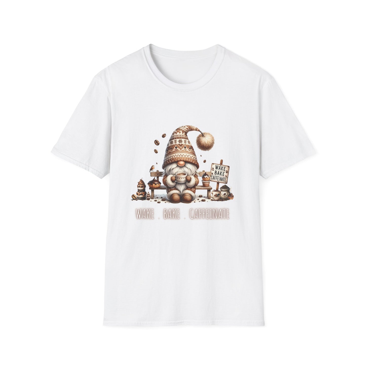 Wake Bake Caffeinate Gnome - Unisex Softstyle T-Shirt