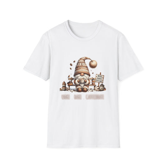 Wake Bake Caffeinate Gnome - Unisex Softstyle T-Shirt