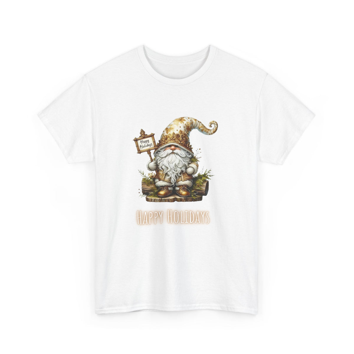 Happy Holidays Gold Gnome - Unisex Heavy Cotton Tee