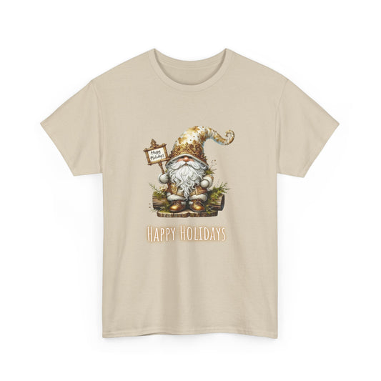 Happy Holidays Gold Gnome - Unisex Heavy Cotton Tee