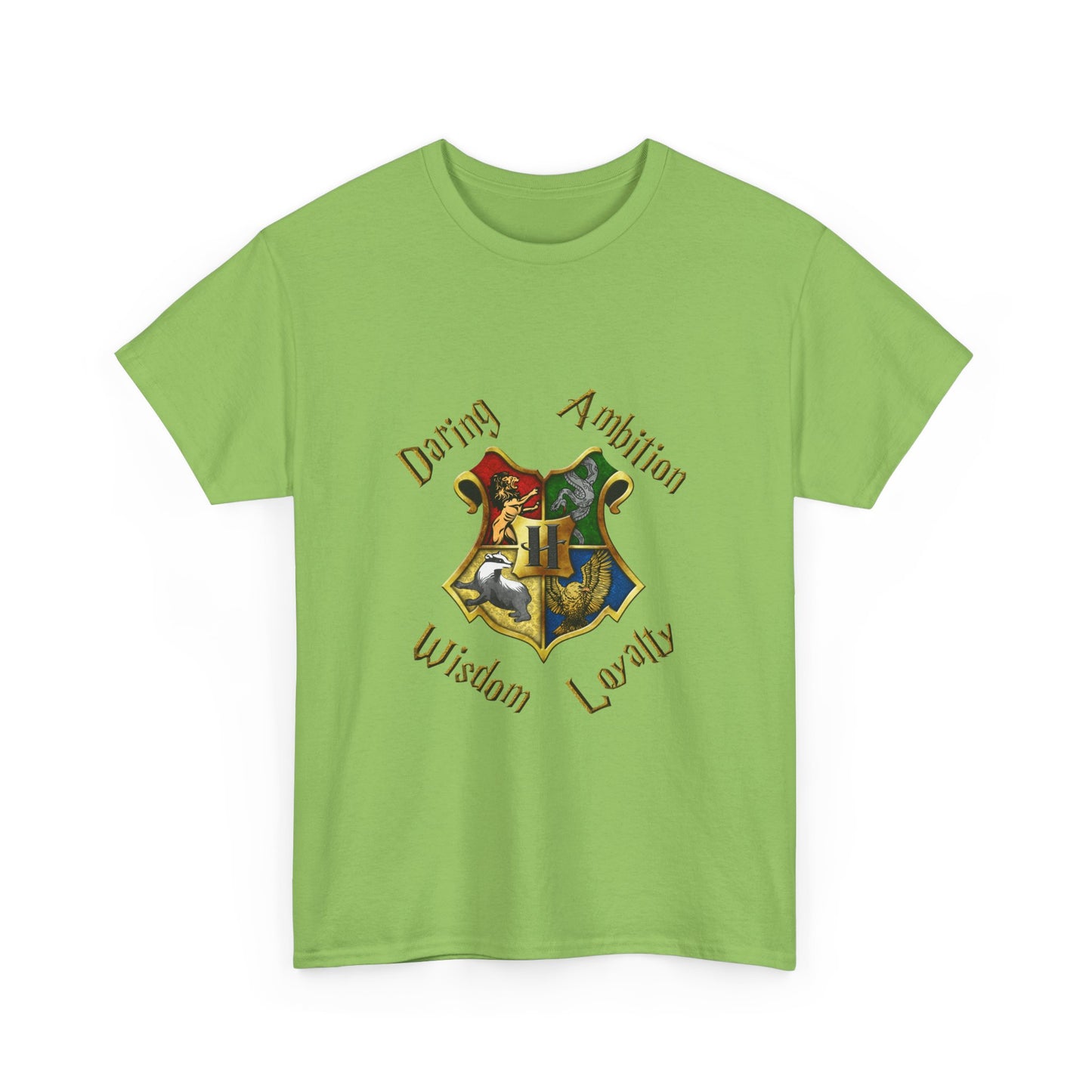 Gryffindor, Hufflepuff, Ravenclaw, and Slytherin House shield (Harry Potter) - Unisex Heavy Cotton Tee