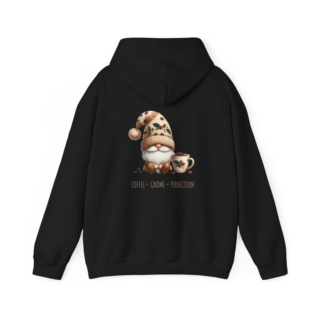 Coffee. Gnome. Perfection (printed on back) - Gnomes - Unisex Heavy Blend™ Hooded Sweatshirt
