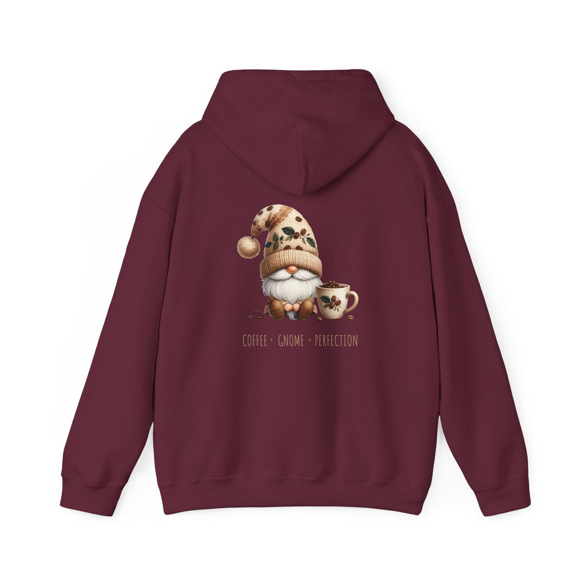 Coffee. Gnome. Perfection (printed on back) - Gnomes - Unisex Heavy Blend™ Hooded Sweatshirt