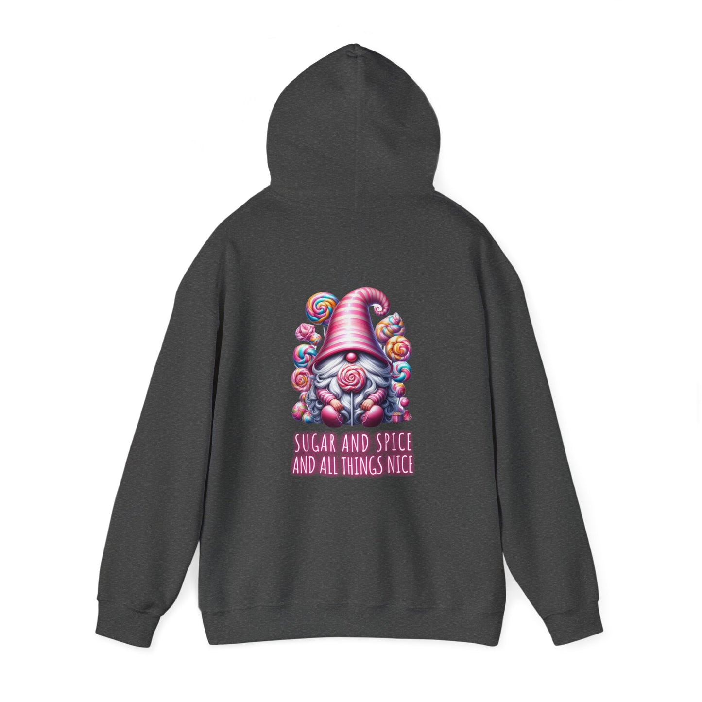 Sugar and Spice and all things nice (printed on back) - Gnome - Unisex Heavy Blend™ Hooded Sweatshirt