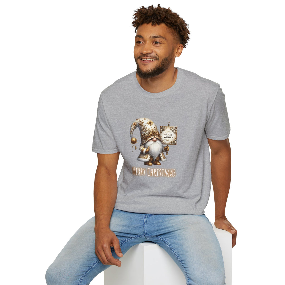 Merry Christmas Gold Gnome - Unisex Softstyle T-Shirt