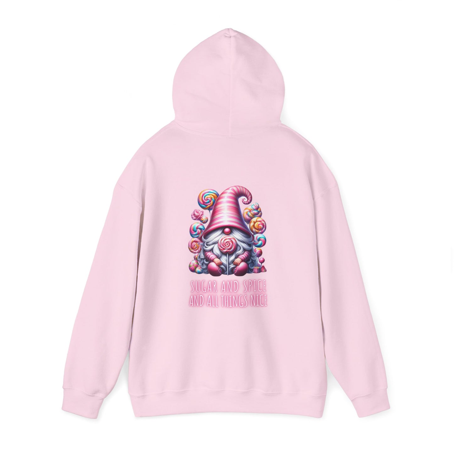 Sugar and Spice and all things nice (printed on back) - Gnome - Unisex Heavy Blend™ Hooded Sweatshirt