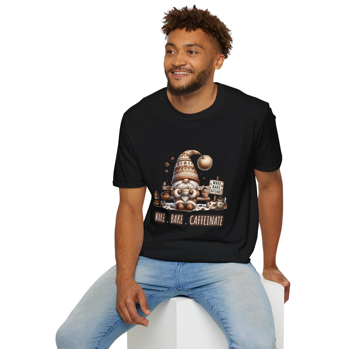 Wake Bake Caffeinate Gnome - Unisex Softstyle T-Shirt