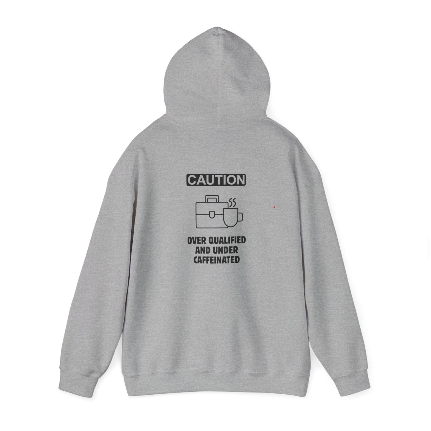 Over qualified, Under caffeinated (printed on back) - Modern Vibes - Unisex Heavy Blend™ Hooded Sweatshirt