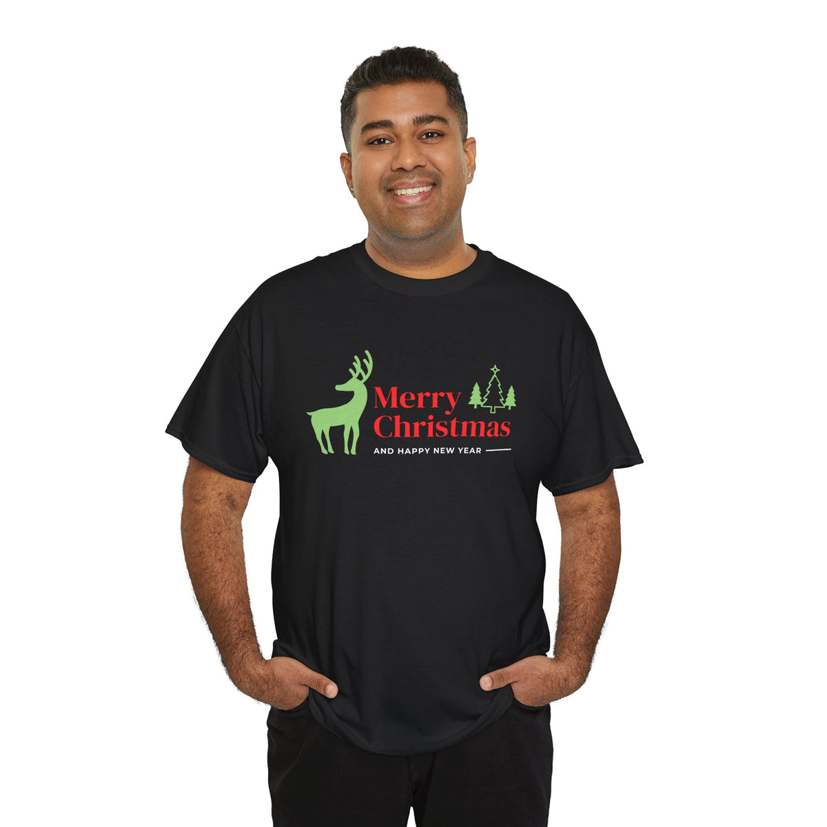Merry Christmas Deer - Unisex Heavy Cotton Tee