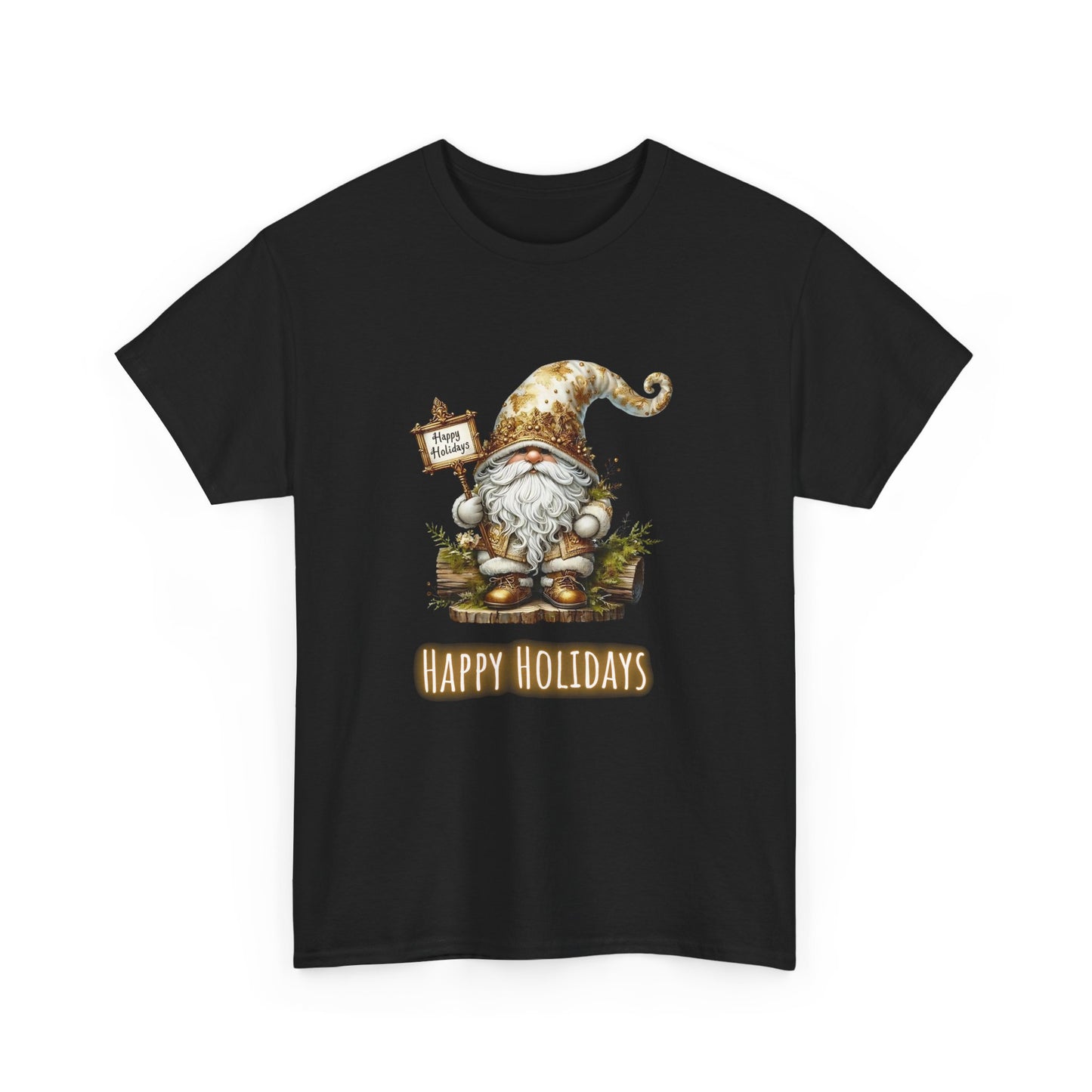 Happy Holidays Gold Gnome - Unisex Heavy Cotton Tee