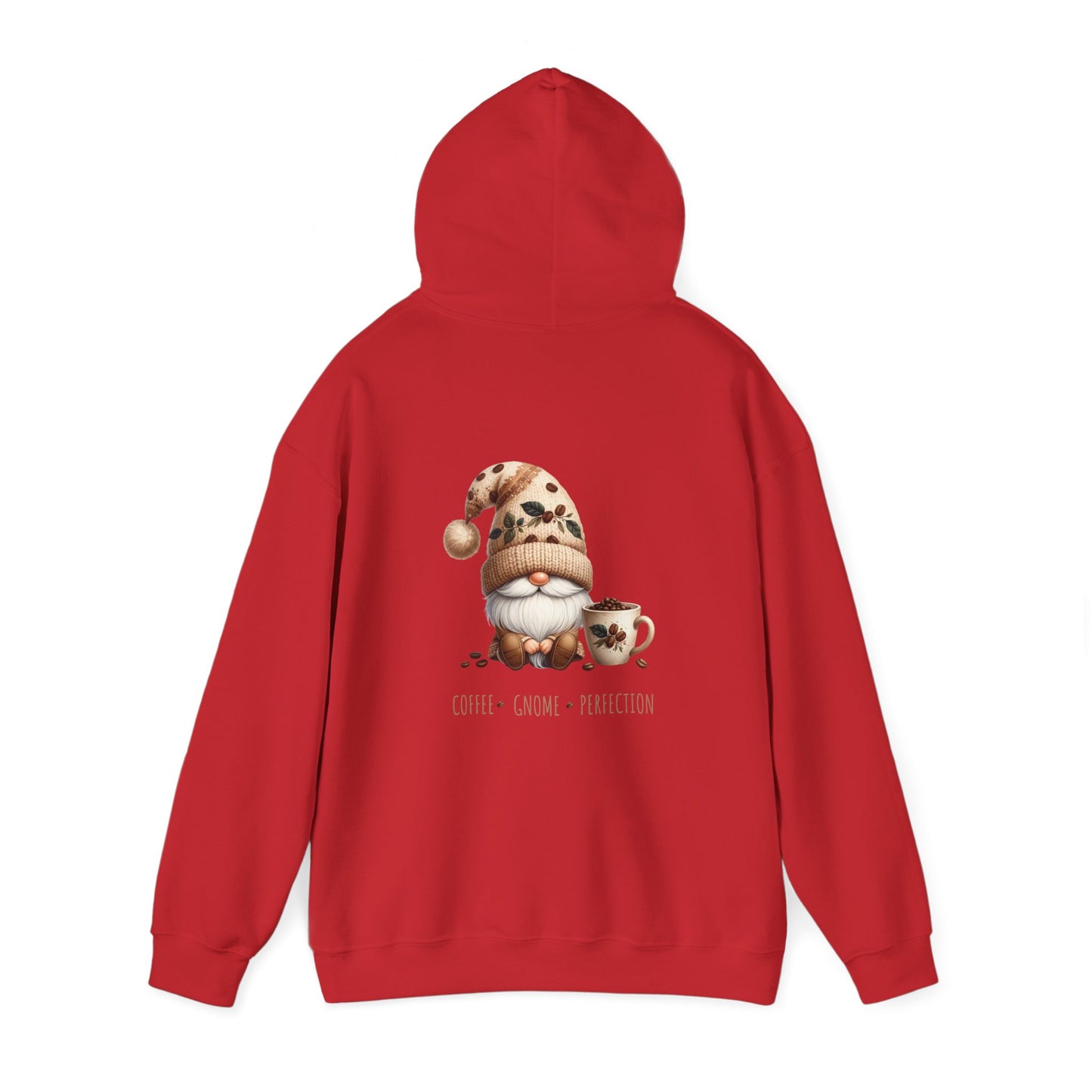 Coffee. Gnome. Perfection (printed on back) - Gnomes - Unisex Heavy Blend™ Hooded Sweatshirt