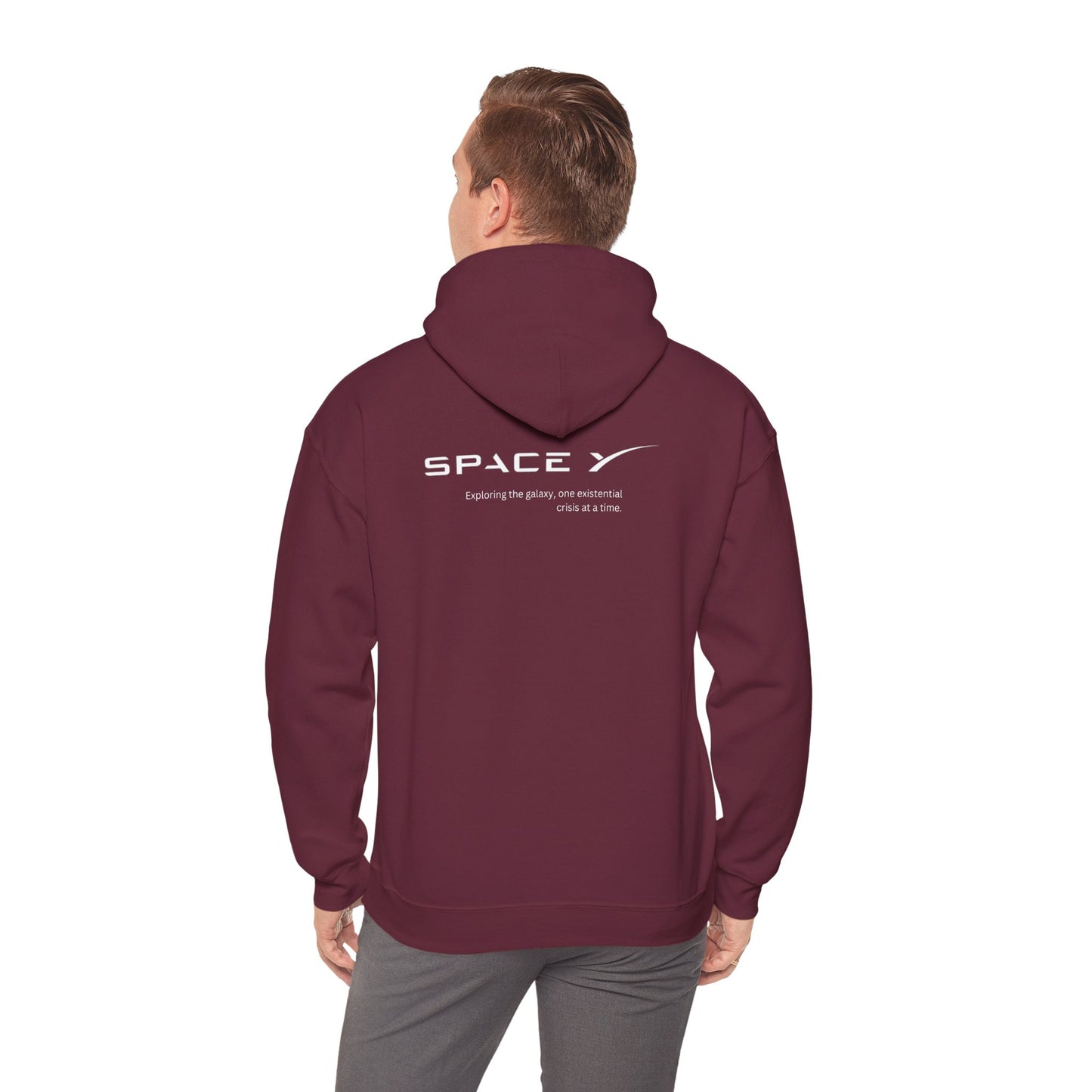 Space Y - exploring the galaxy one existential crisis at a time (printed on back) - Modern Vibes - Unisex Heavy Blend™ Hooded Sweatshirt