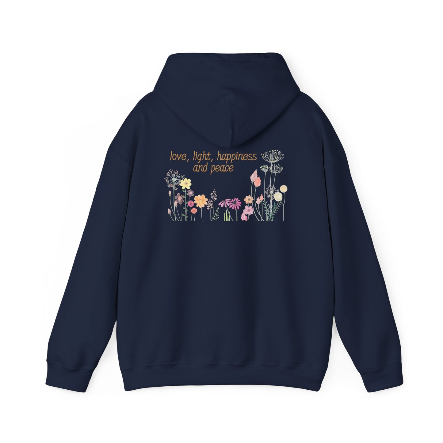 Love, Light, Happiness, Peace (printed on back) - Unisex Heavy Blend™ Hooded Sweatshirt