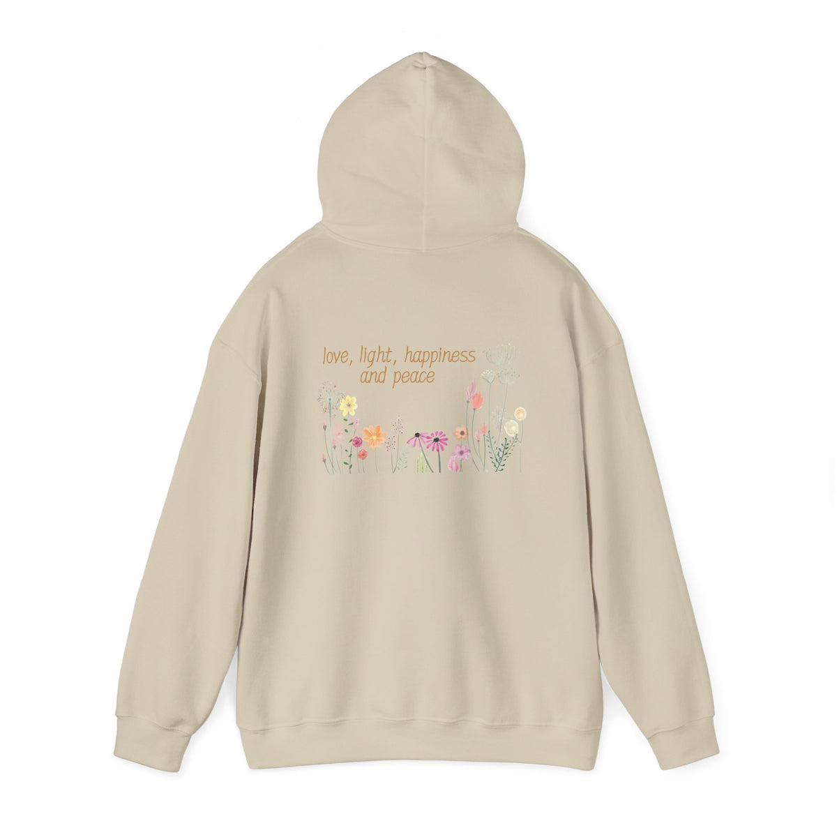 Love, Light, Happiness, Peace (printed on back) - Unisex Heavy Blend™ Hooded Sweatshirt