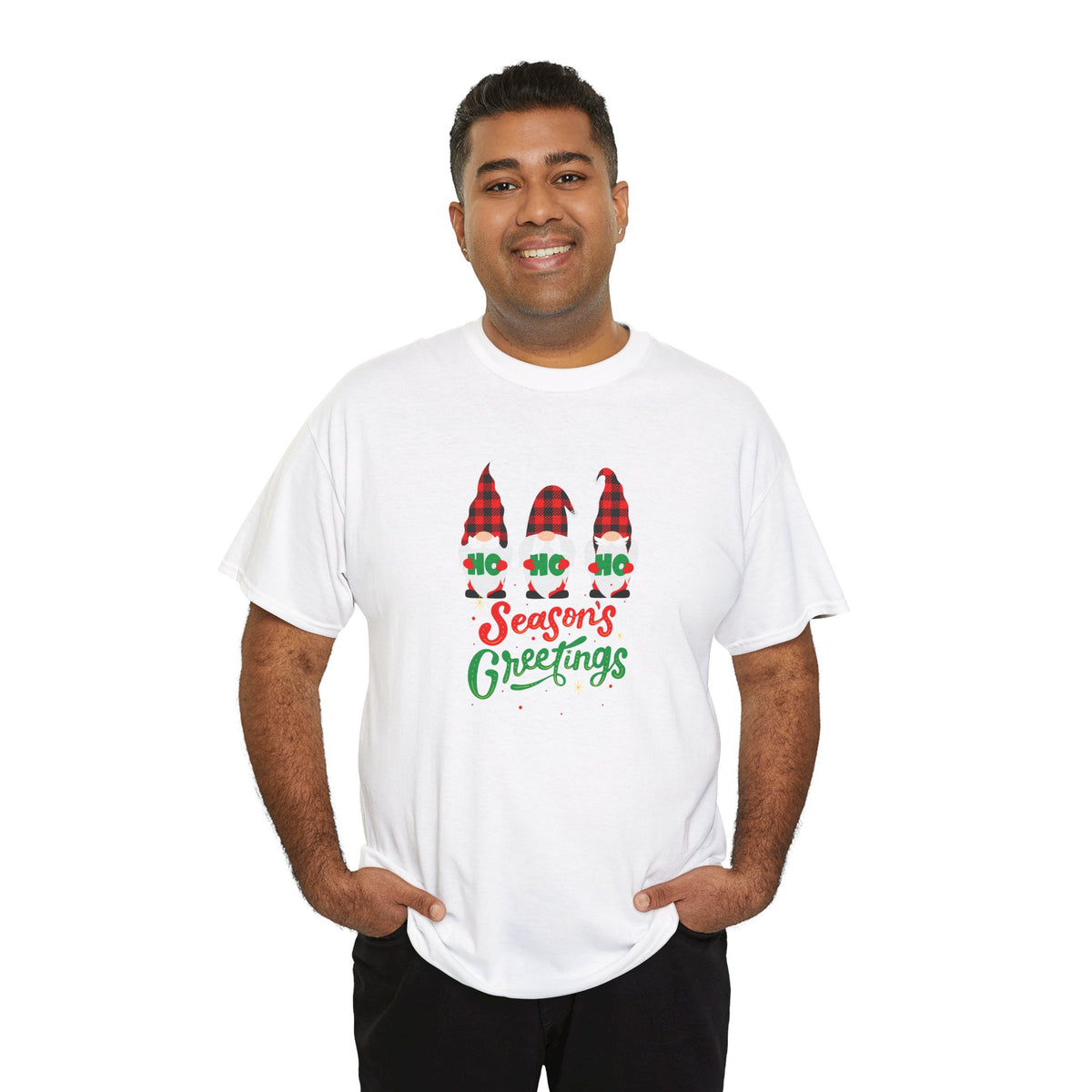 3 Gnomes Seasons Greetings Christmas - Unisex Heavy Cotton Tee