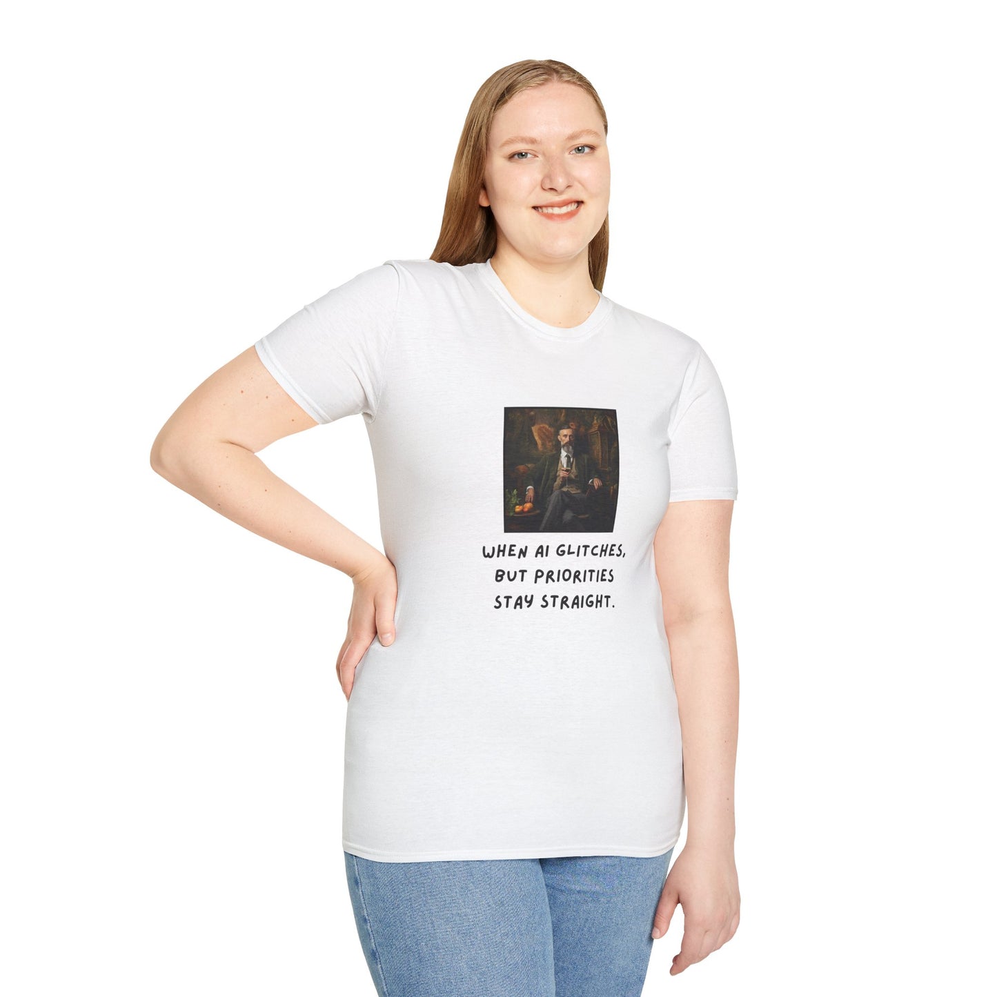 GenAI - Wine Priorities remain straight - Tech - Unisex Softstyle T-Shirt