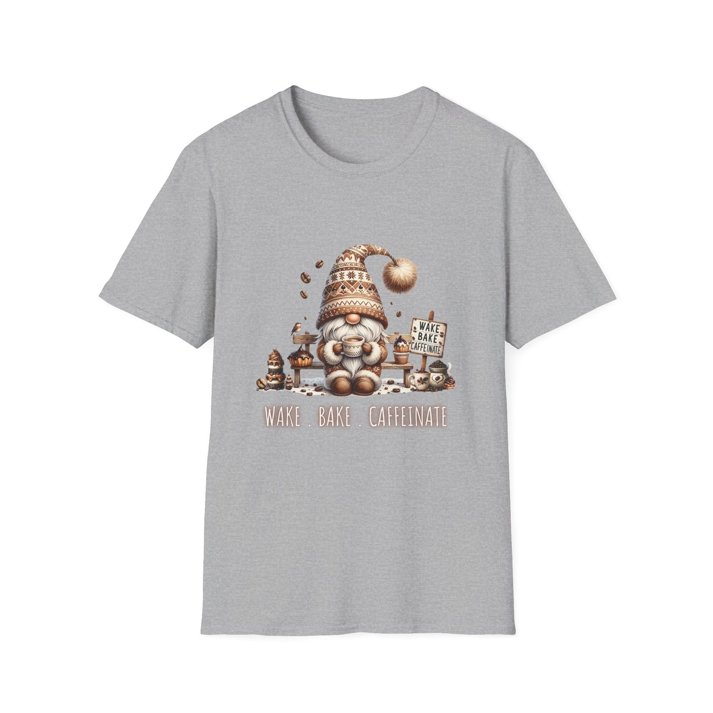 Wake Bake Caffeinate Gnome - Unisex Softstyle T-Shirt