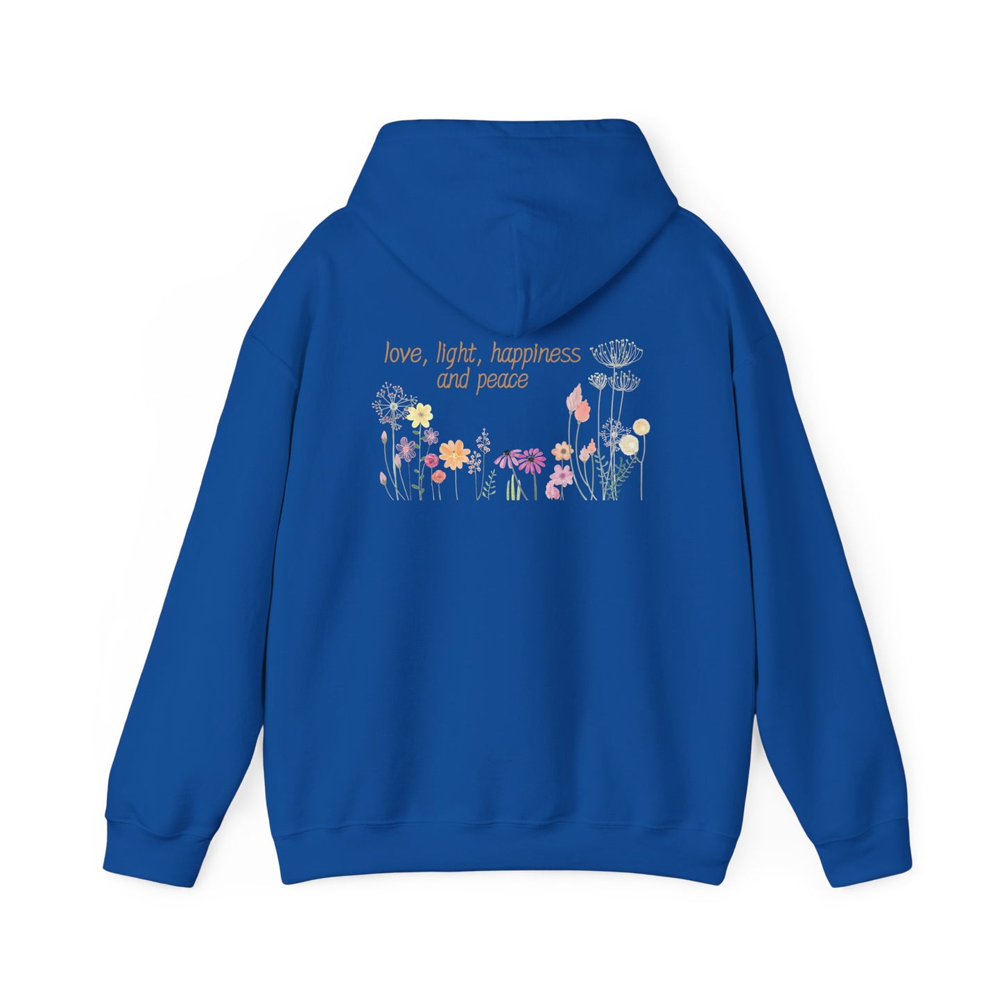 Love, Light, Happiness, Peace (printed on back) - Unisex Heavy Blend™ Hooded Sweatshirt