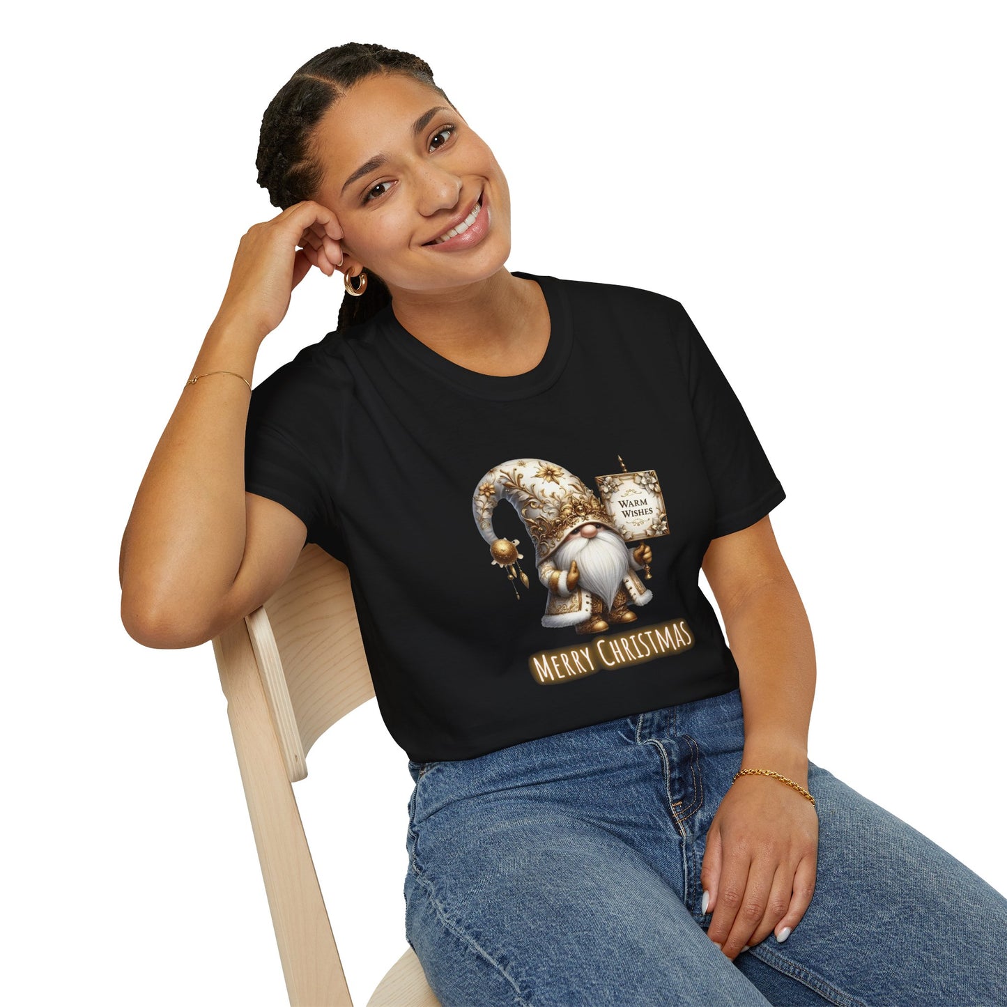Merry Christmas Gold Gnome - Unisex Softstyle T-Shirt