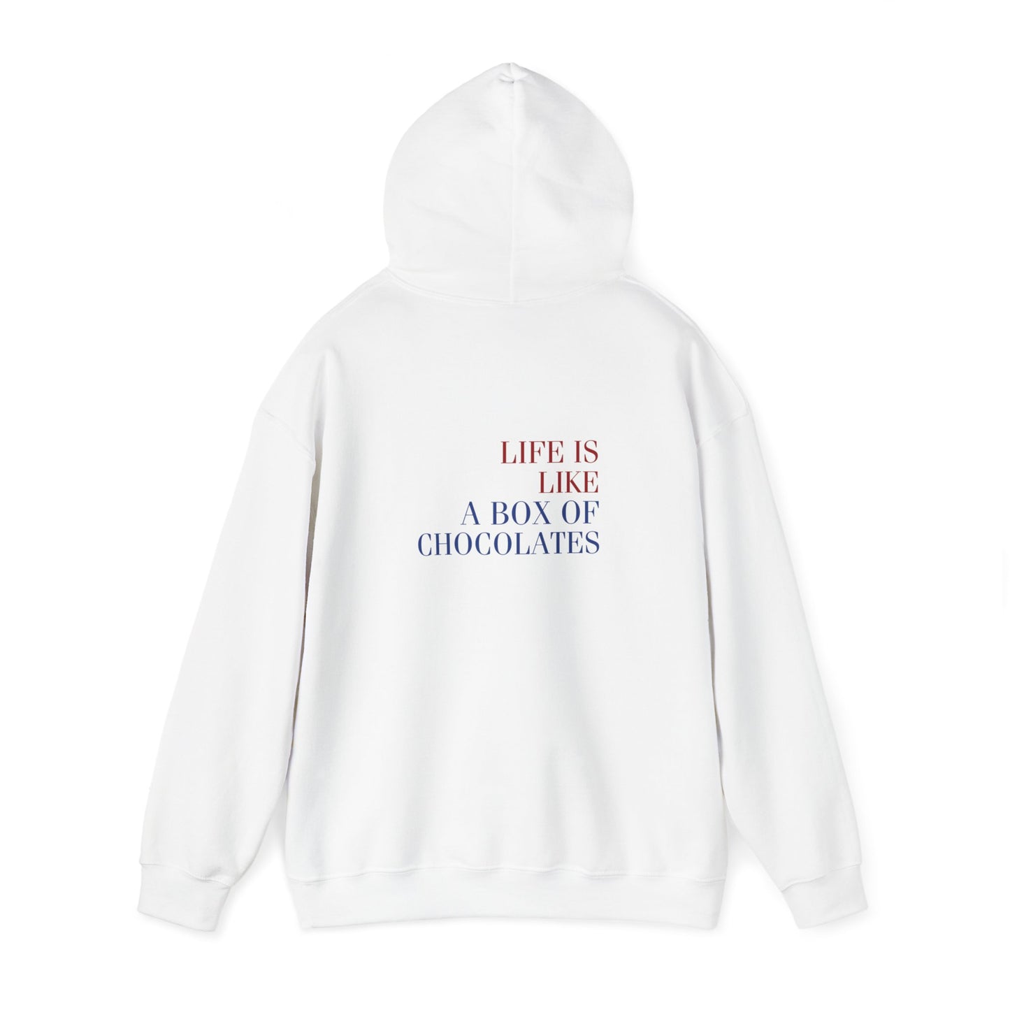 Life is like a box of chocolates (Forest Gump) (printed on back) - Modern Vibes - Unisex Heavy Blend™ Hooded Sweatshirt
