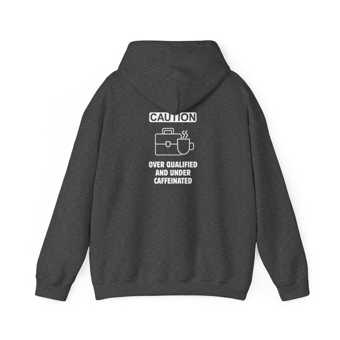 Over qualified, Under caffeinated (printed on back) - Modern Vibes - Unisex Heavy Blend™ Hooded Sweatshirt