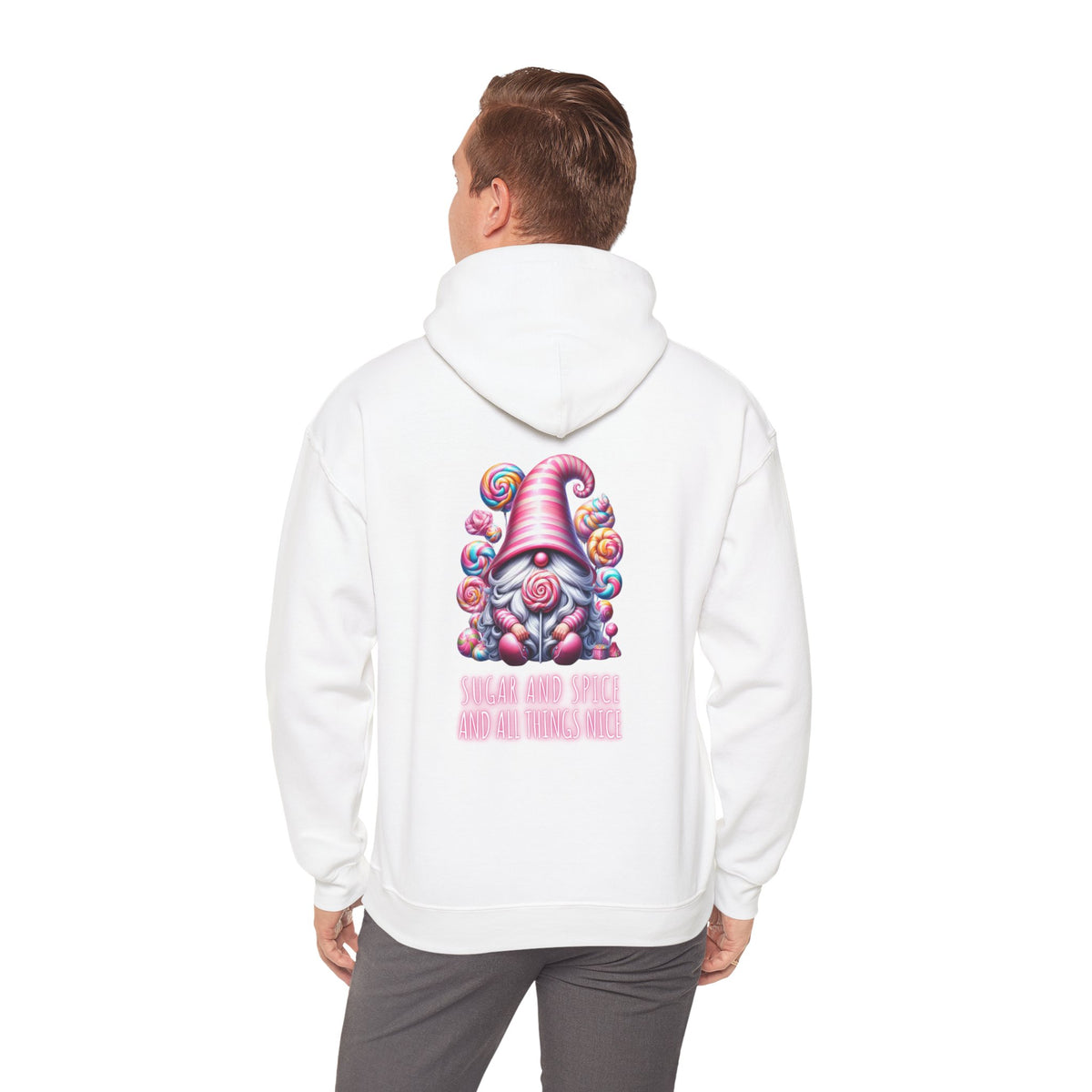 Sugar and Spice and all things nice (printed on back) - Gnome - Unisex Heavy Blend™ Hooded Sweatshirt