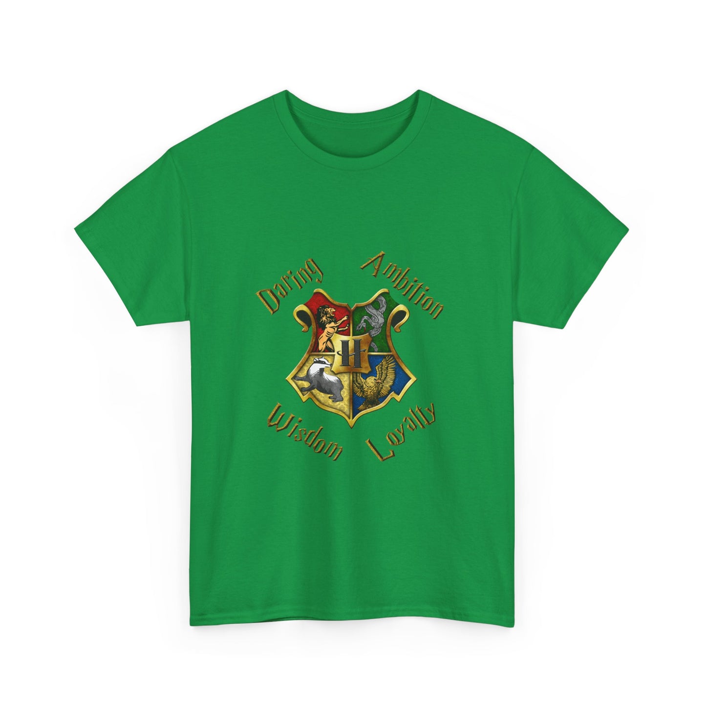 Gryffindor, Hufflepuff, Ravenclaw, and Slytherin House shield (Harry Potter) - Unisex Heavy Cotton Tee