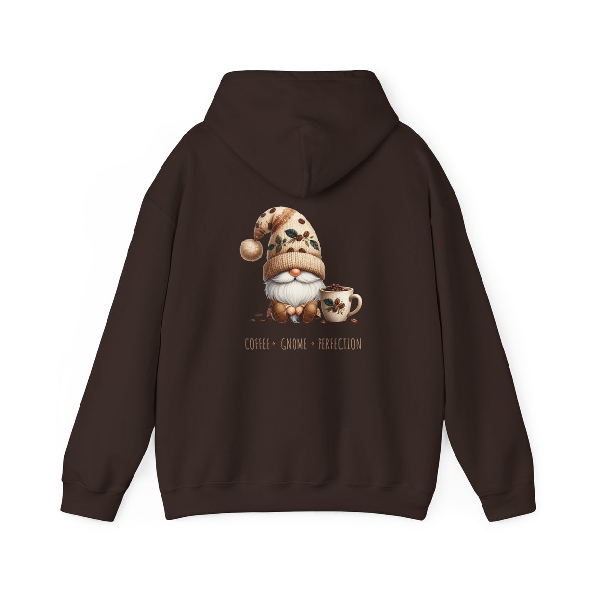 Coffee. Gnome. Perfection (printed on back) - Gnomes - Unisex Heavy Blend™ Hooded Sweatshirt