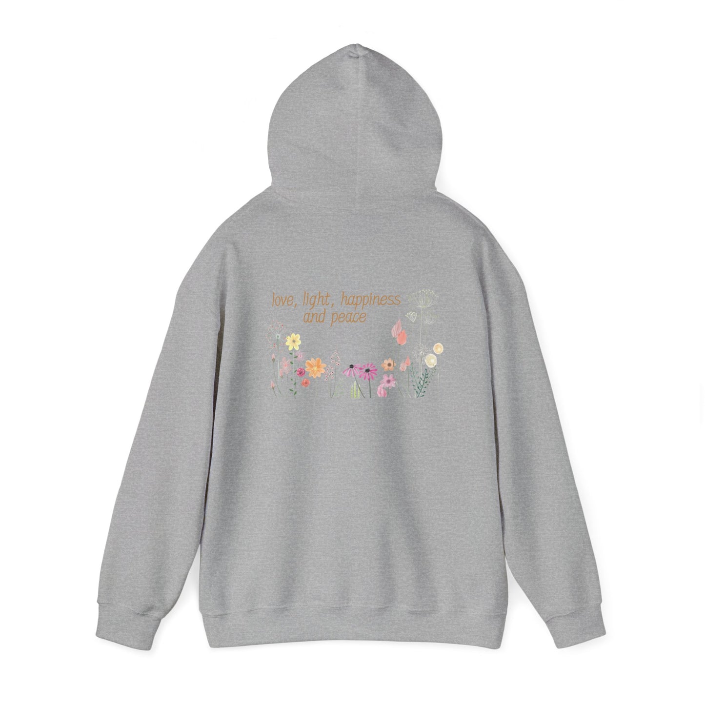 Love, Light, Happiness, Peace (printed on back) - Unisex Heavy Blend™ Hooded Sweatshirt