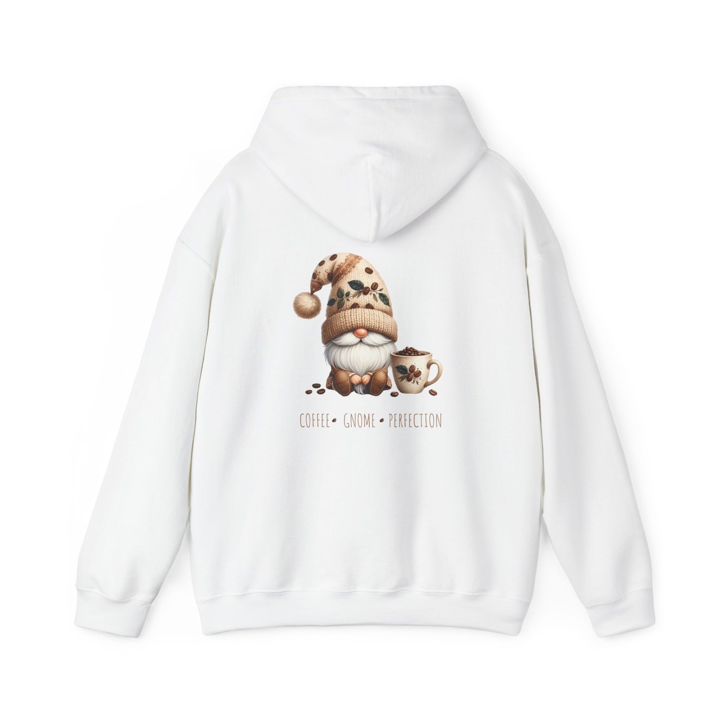 Coffee. Gnome. Perfection (printed on back) - Gnomes - Unisex Heavy Blend™ Hooded Sweatshirt