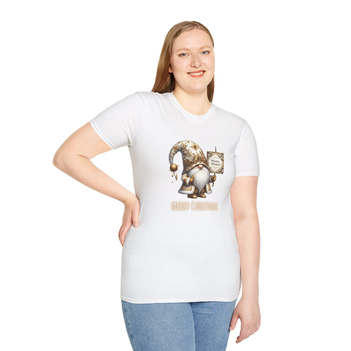 Merry Christmas Gold Gnome - Unisex Softstyle T-Shirt