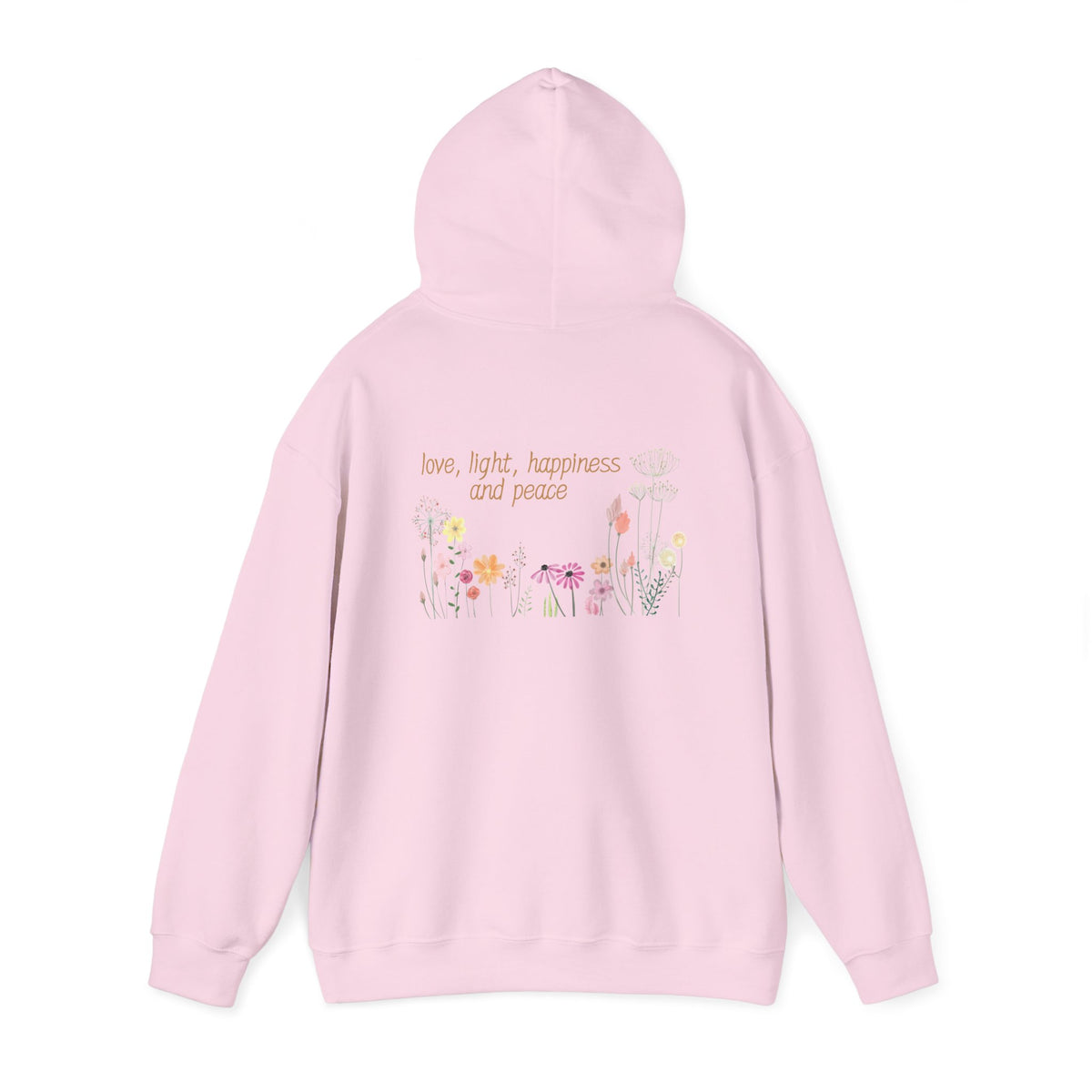 Love, Light, Happiness, Peace (printed on back) - Unisex Heavy Blend™ Hooded Sweatshirt