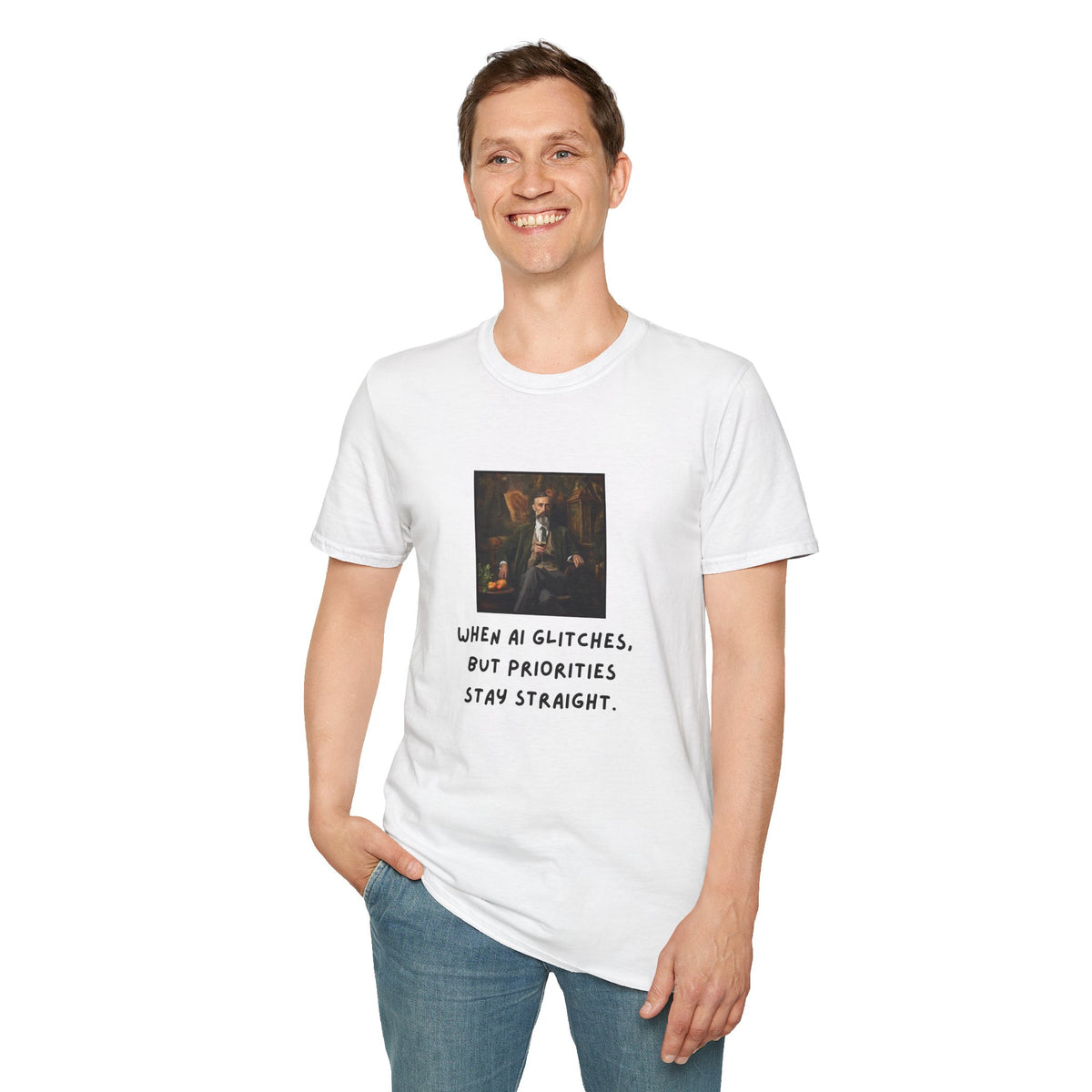GenAI - Wine Priorities remain straight - Tech - Unisex Softstyle T-Shirt