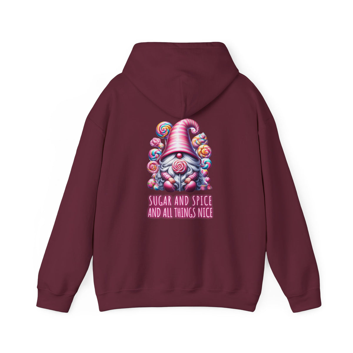 Sugar and Spice and all things nice (printed on back) - Gnome - Unisex Heavy Blend™ Hooded Sweatshirt
